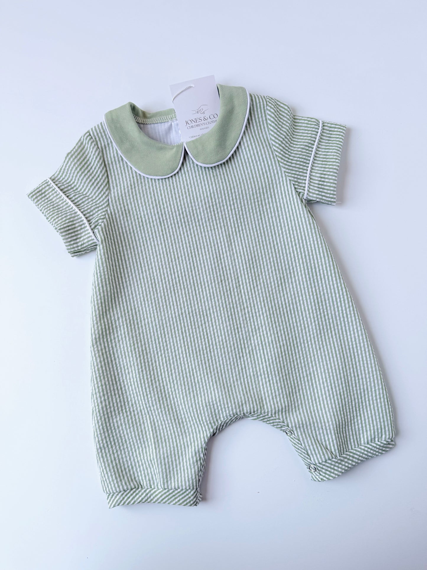 Sage Seersucker Boy’s Romper