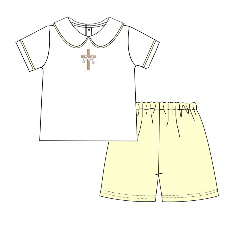 Cross Embroidered Boy Collar Short Set PREORDER ETA LATE JANUARY