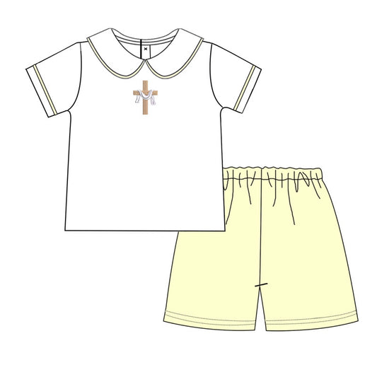 Cross Embroidered Boy Collar Short Set PREORDER ETA LATE JANUARY