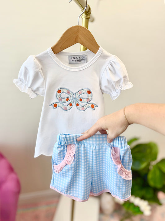 Pretty Pumpkin Bow Girl’s Short Set