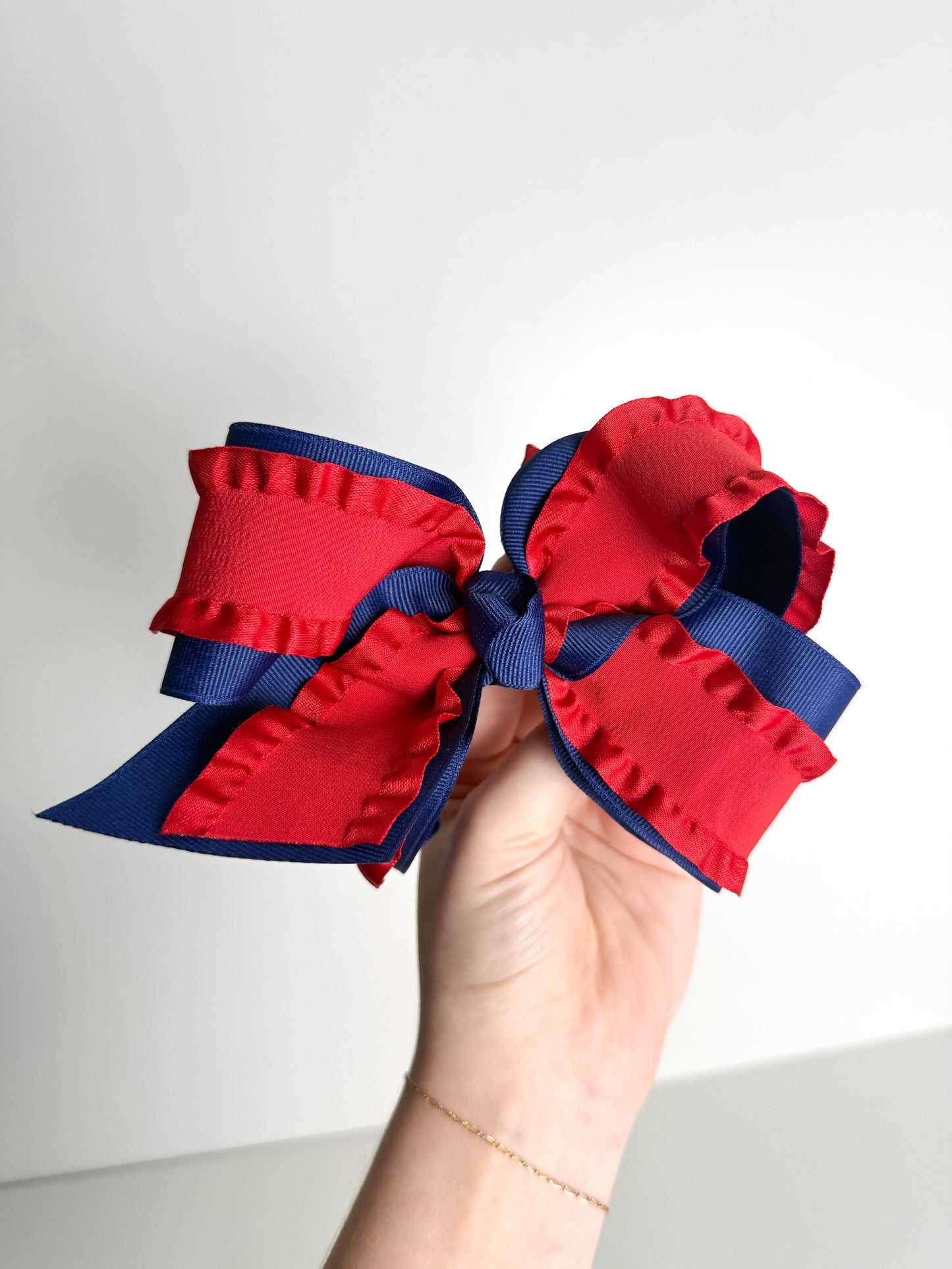 Navy & Red Ruffle Bow - Crowned With Grace