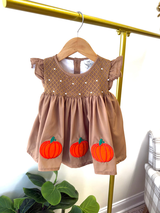 Pumpkin & Pearl Skirted Bubble (No Satin Ribbon) - Hand Smocked