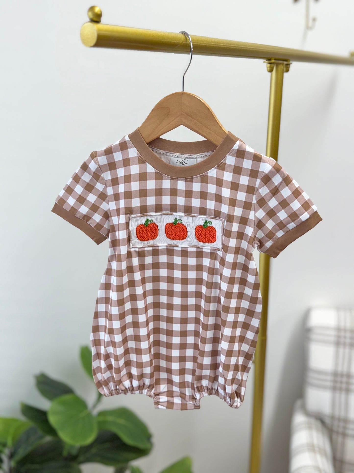 Gingham Pumpkins Boy's Bubble - Hand Smocked