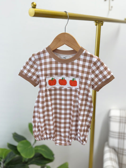 Gingham Pumpkins Boy's Bubble - Hand Smocked