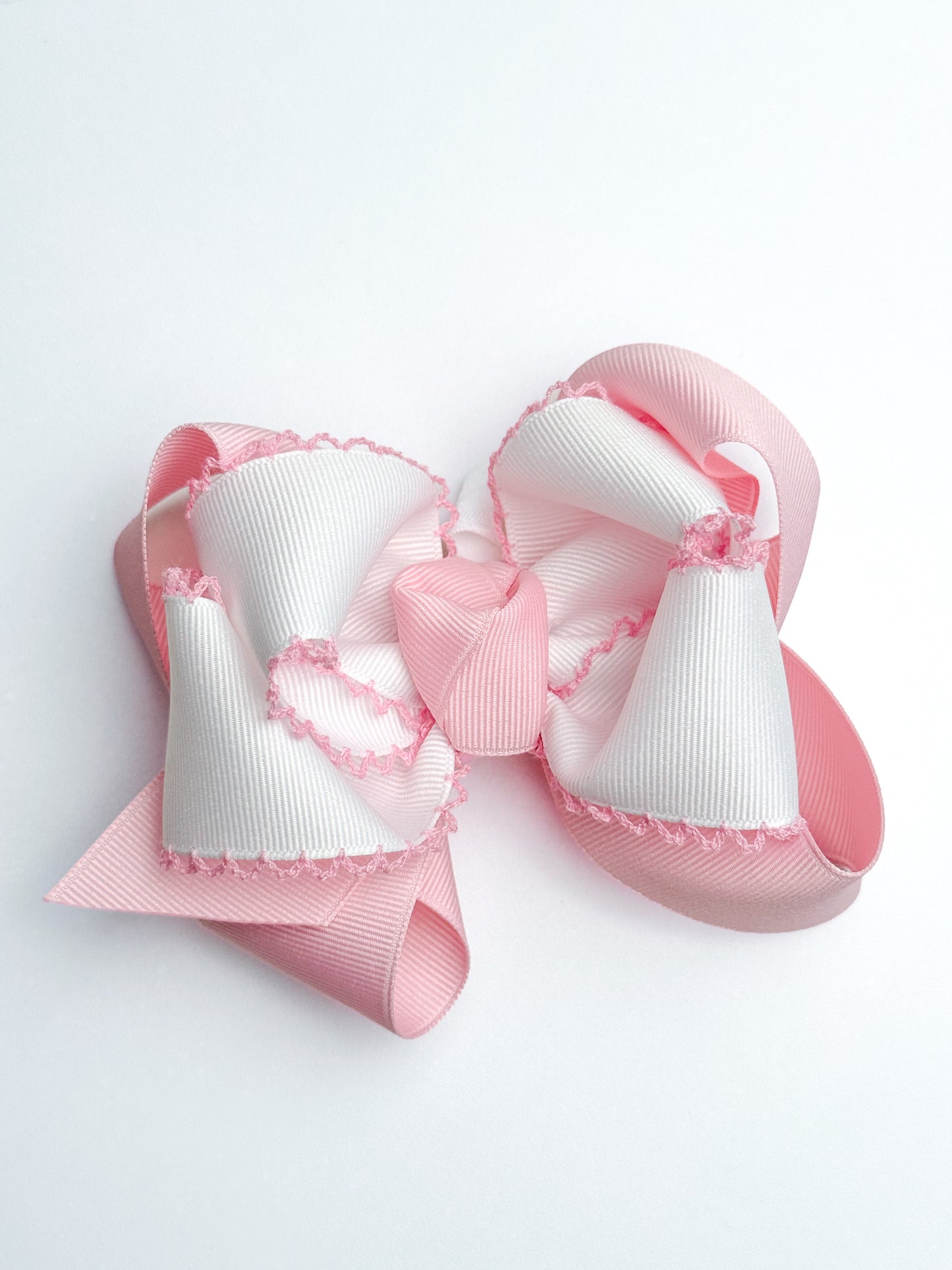 Pink & White Moon-Stitch Bow - Crowned with Grace