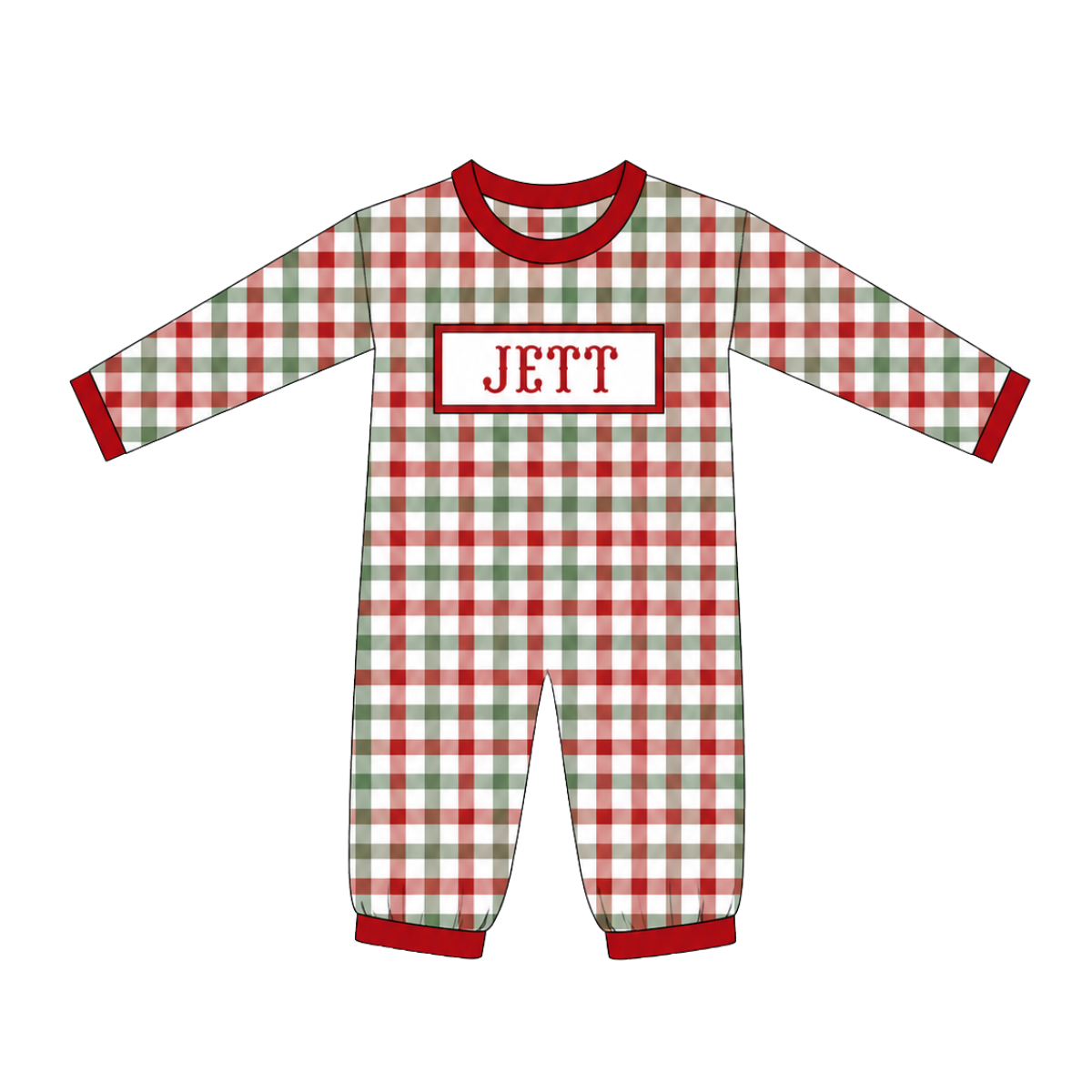Christmas Gingham Custom Name Boy’s Romper PREORDER ETA OCTOBER