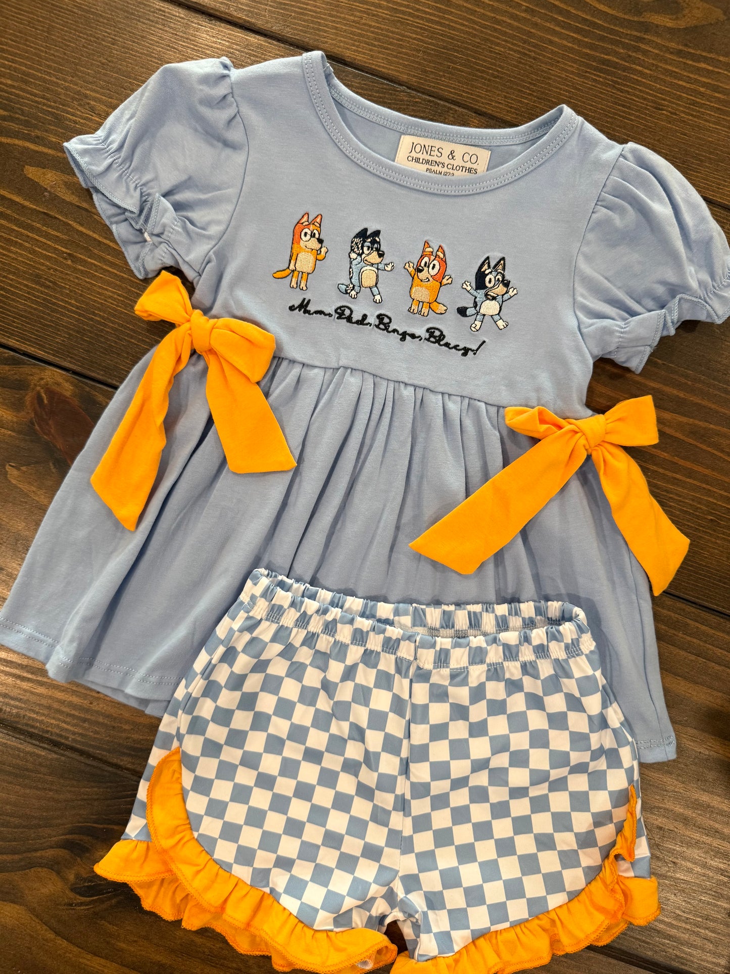 ‘Mum, Dad, Bingo, Bluey’ Girl's Short Set