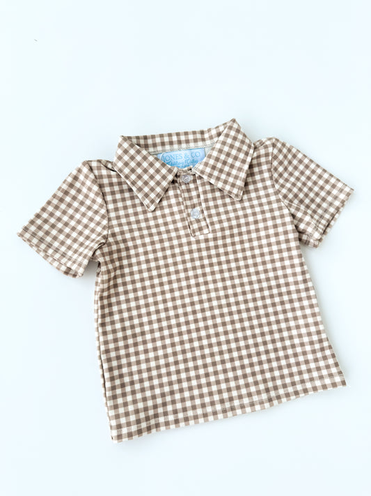Classic Brown Gingham Boy’s Polo Shirt