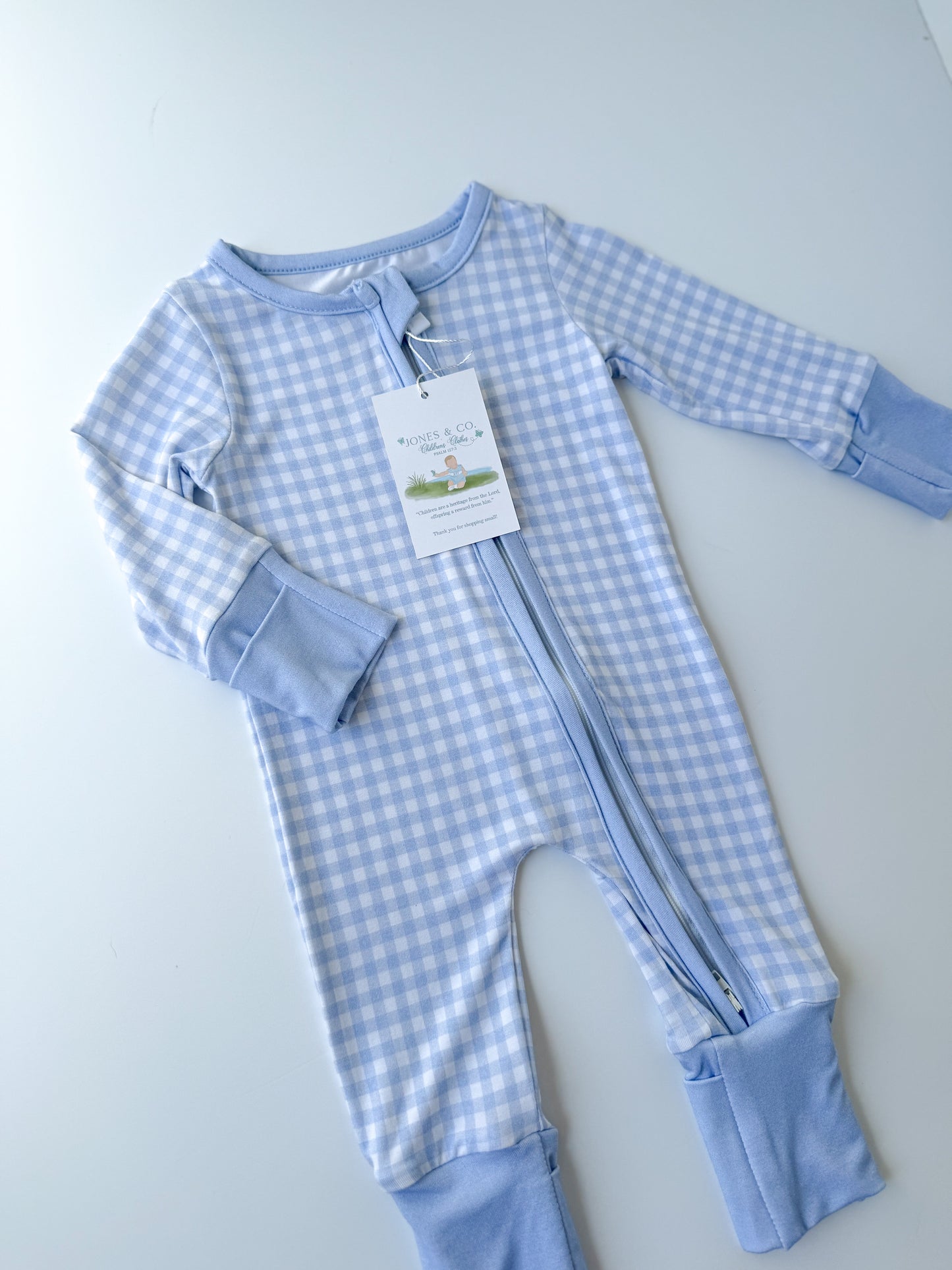 Blue Gingham Bamboo Zippy