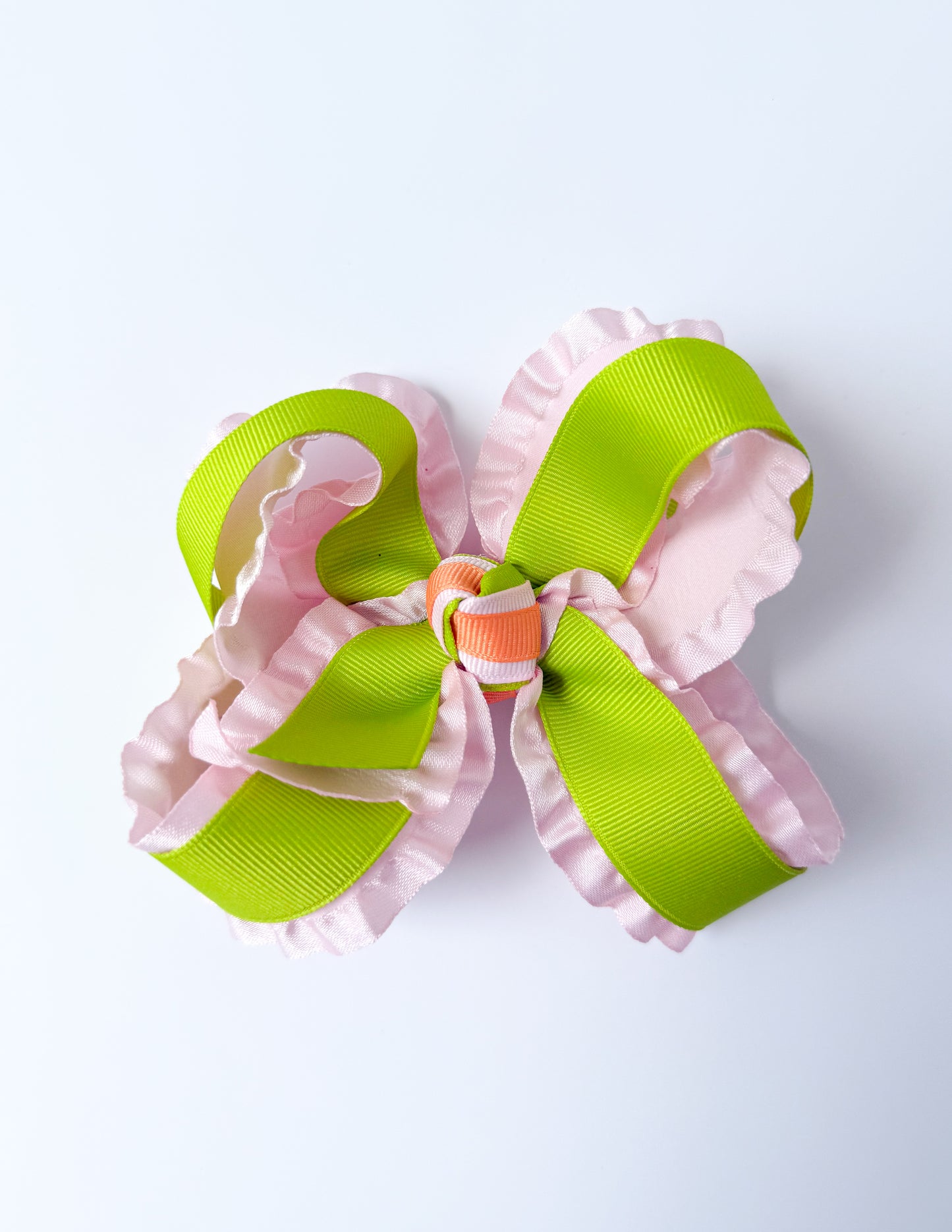 Pink & Green Ruffle Bow - Crowned With Grace