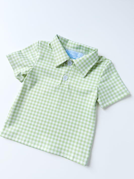 Green Gingham Boy’s Polo Shirt