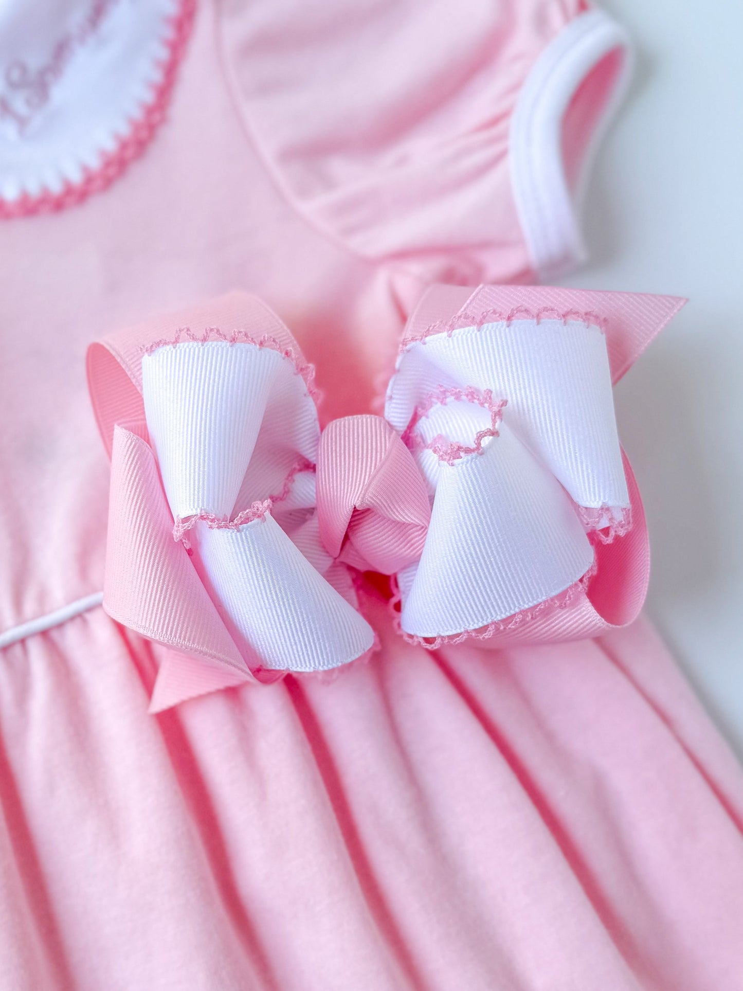 Pink & White Moon-Stitch Bow - Crowned with Grace