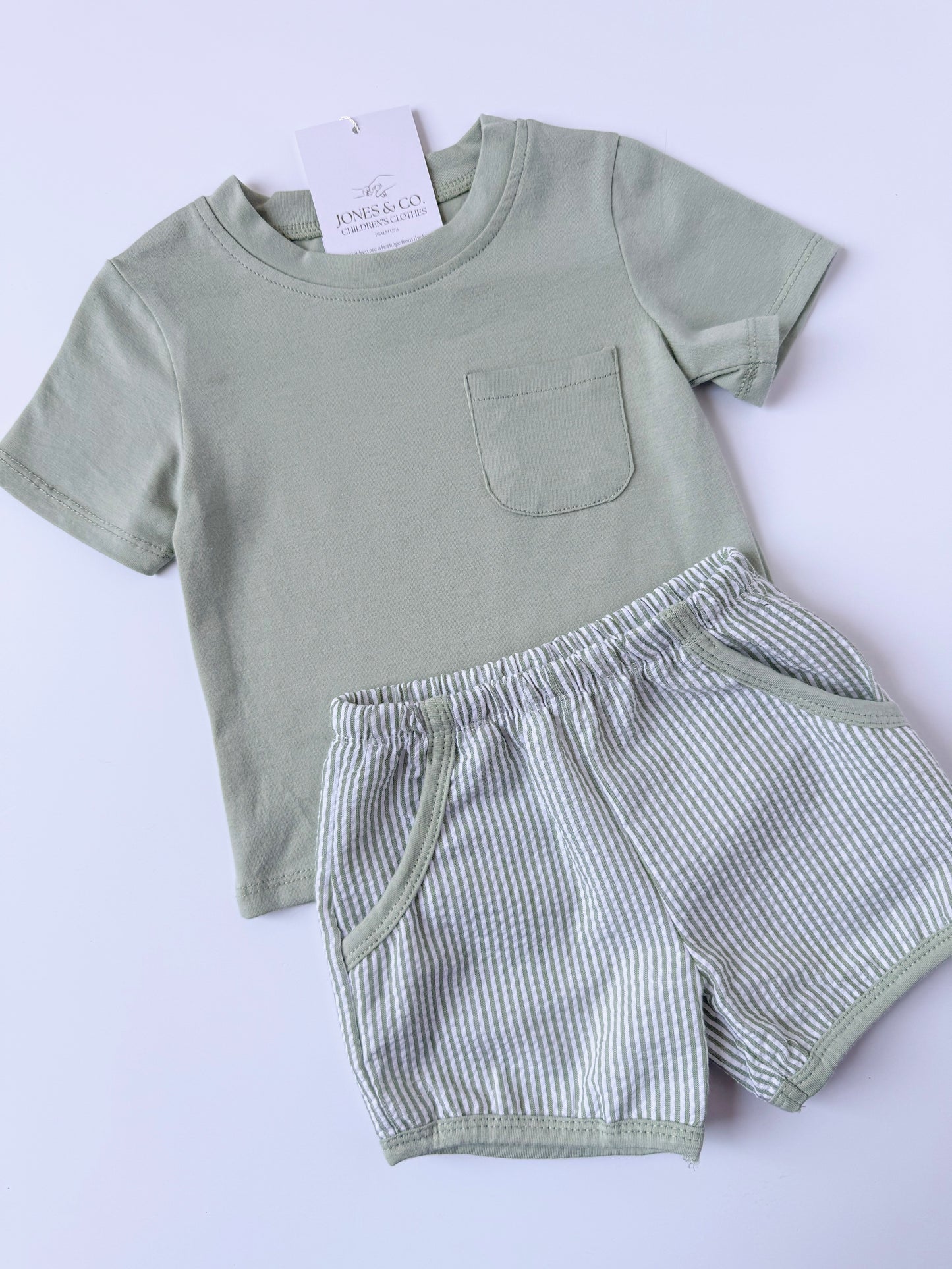 Sage Seersucker Boy’s Short Set