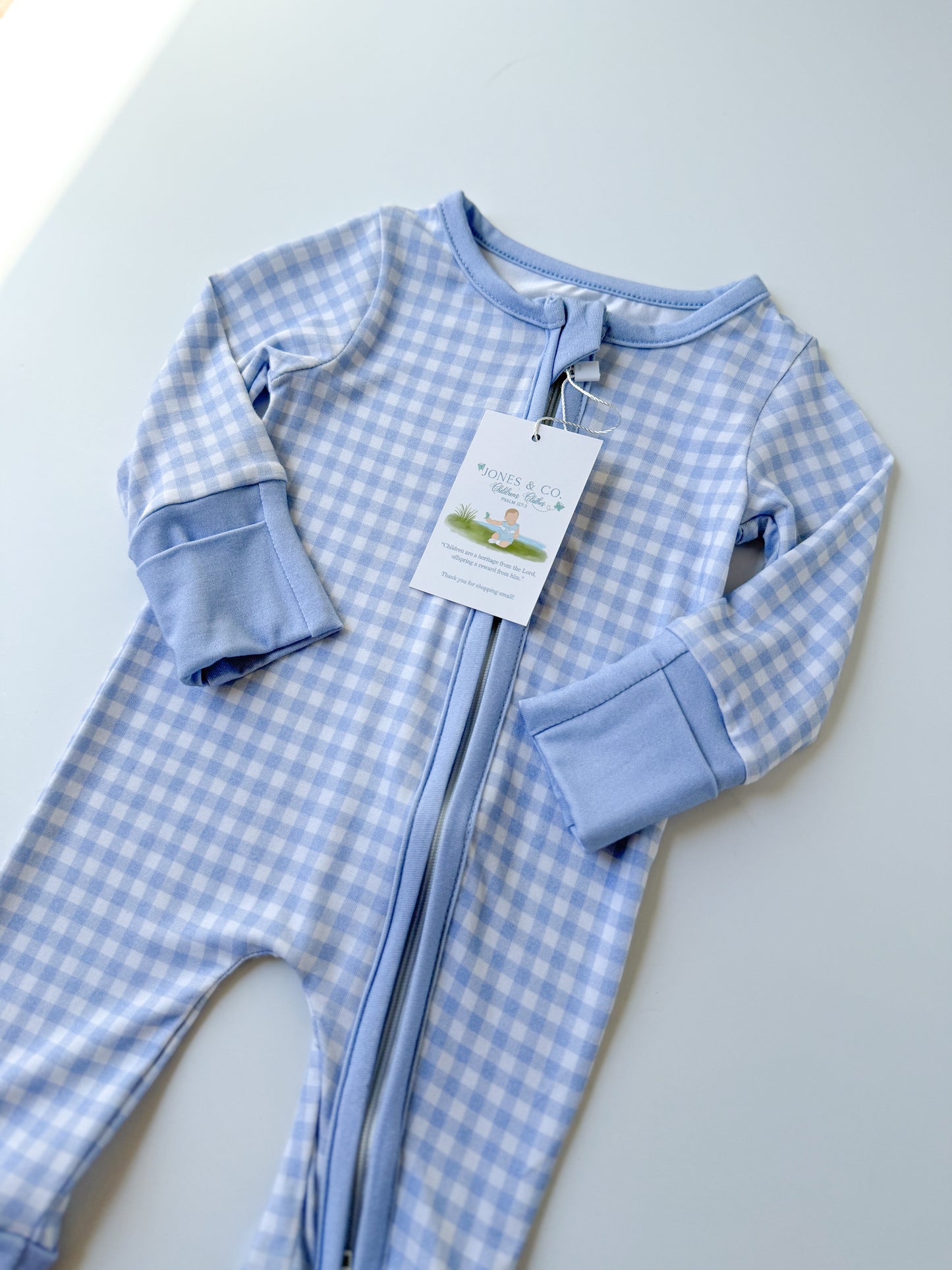 Blue Gingham Bamboo Zippy