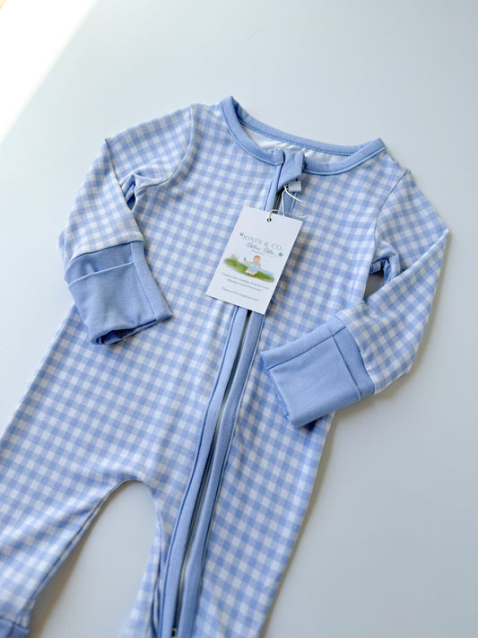 Blue Gingham Bamboo Zippy