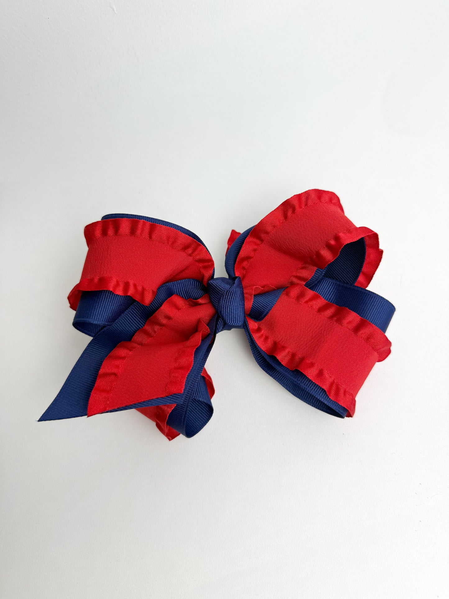 Navy & Red Ruffle Bow - Crowned With Grace