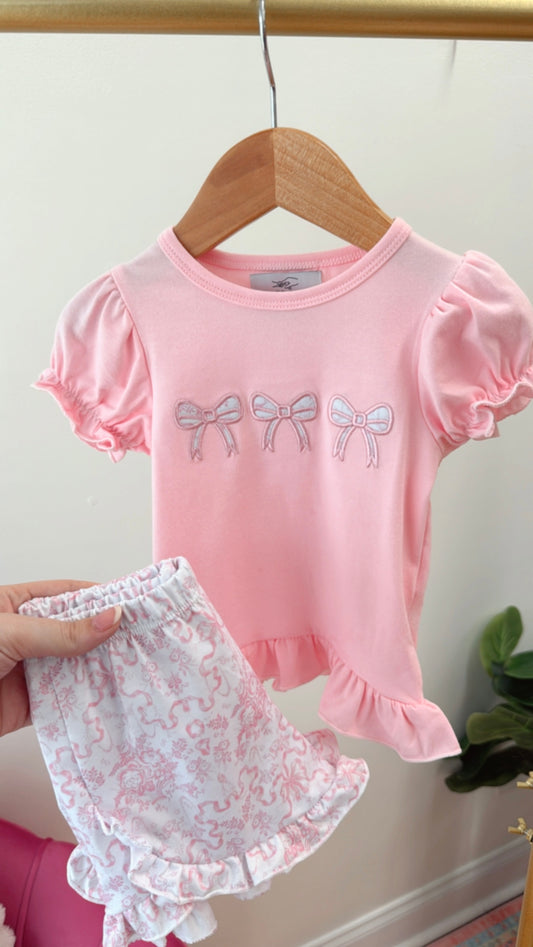 Blushing Bows Girl's Short Set
