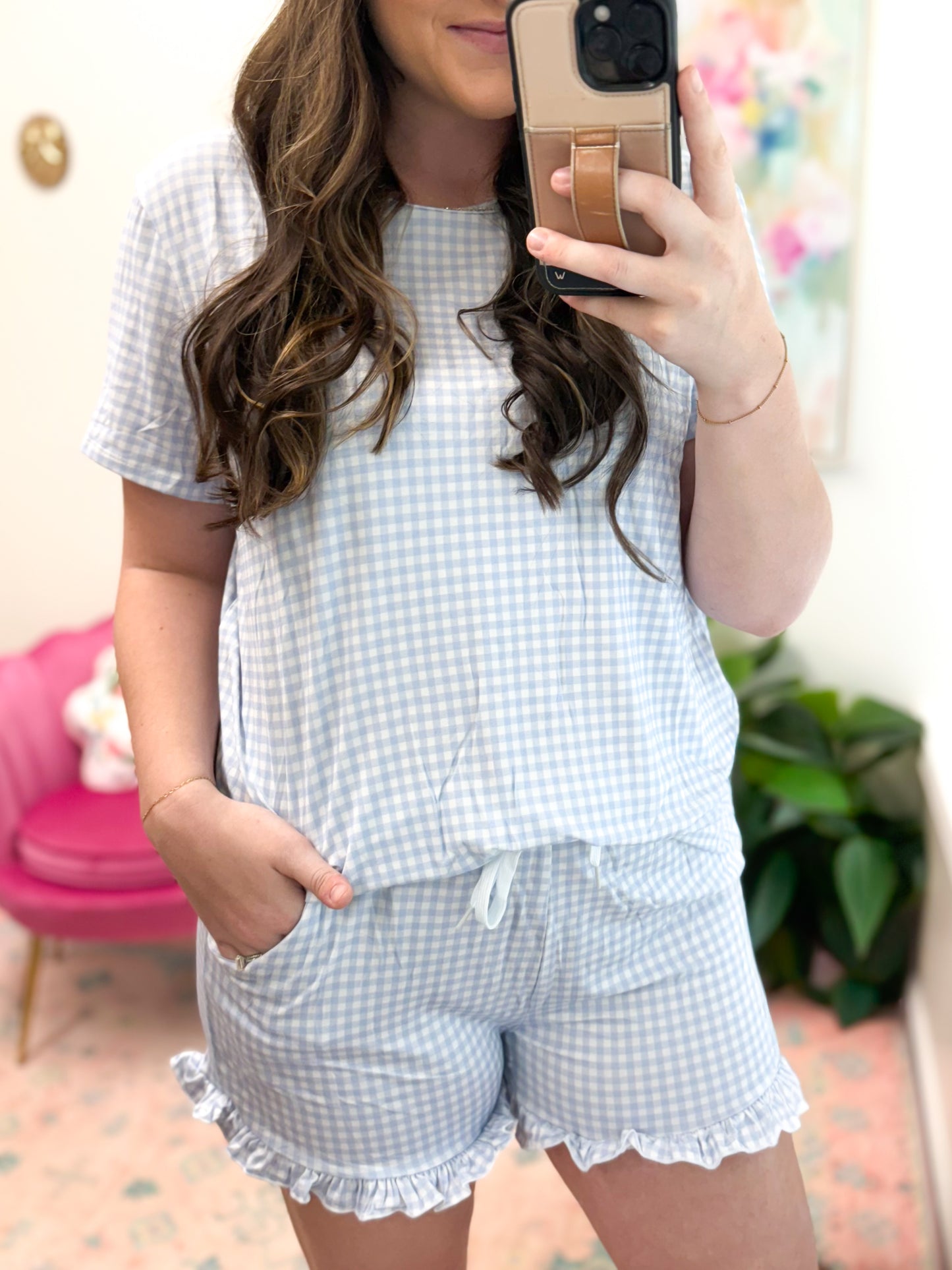 Blue Gingham Bamboo Women’s Short Set