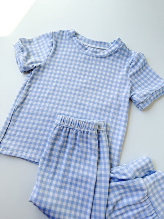 Blue Gingham Bamboo Pant Set